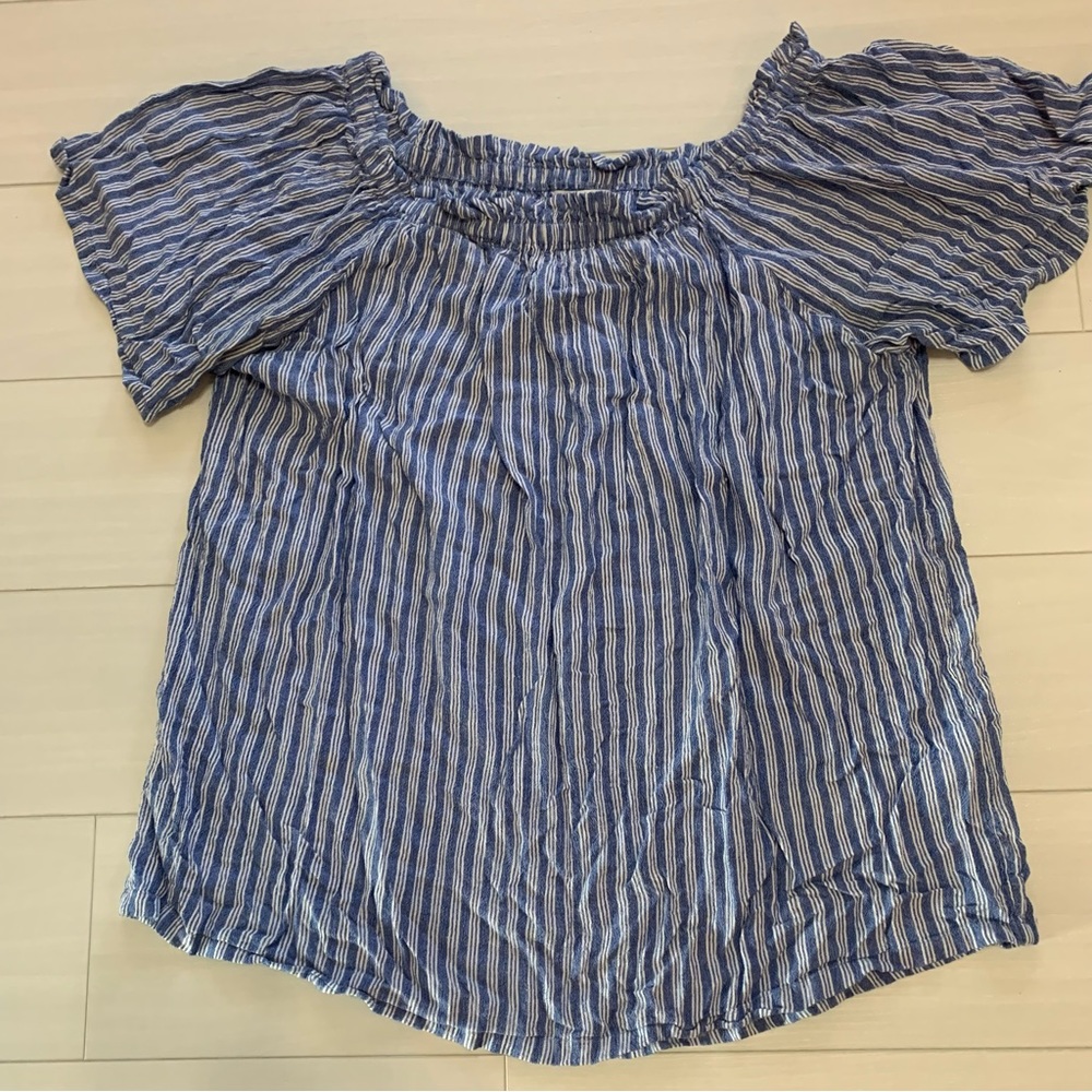 Women’s Large Striped Off the Shoulder Blue & White Tee Blendshe